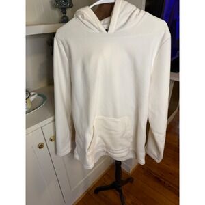 Lands End Ivory White Fleece Hoodie Pullover Sweatshirt Womens Large 14-16